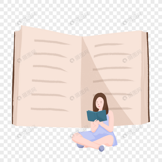创意少女坐在书前读书人物形象图片