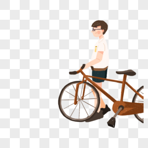 推着自行车的男孩图片