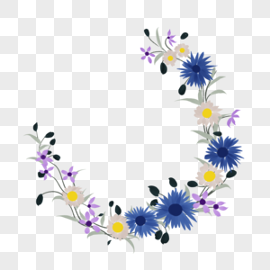 蓝色花朵小清新花环装饰图片
