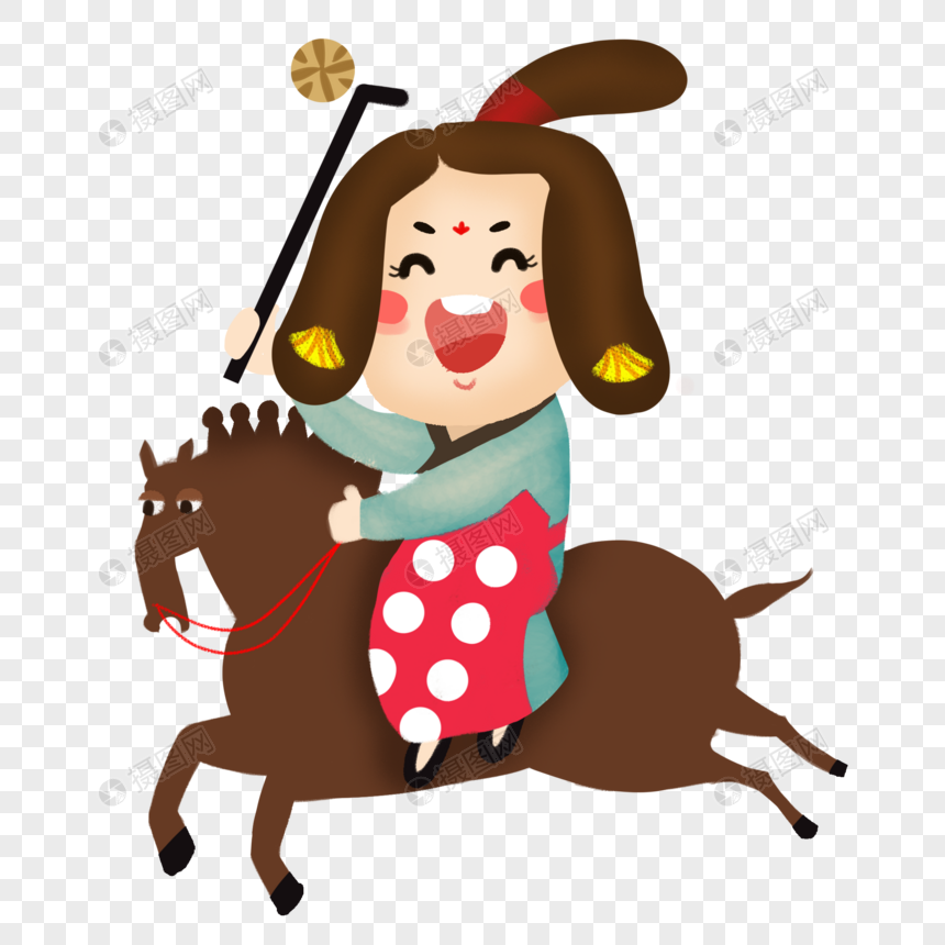 免抠元素 手绘/卡通元素 寒食节打马球的唐代q版女生.psd