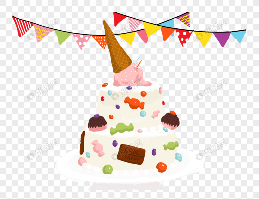 可爱二层冰激凌糖果蛋糕美食场景插画图片