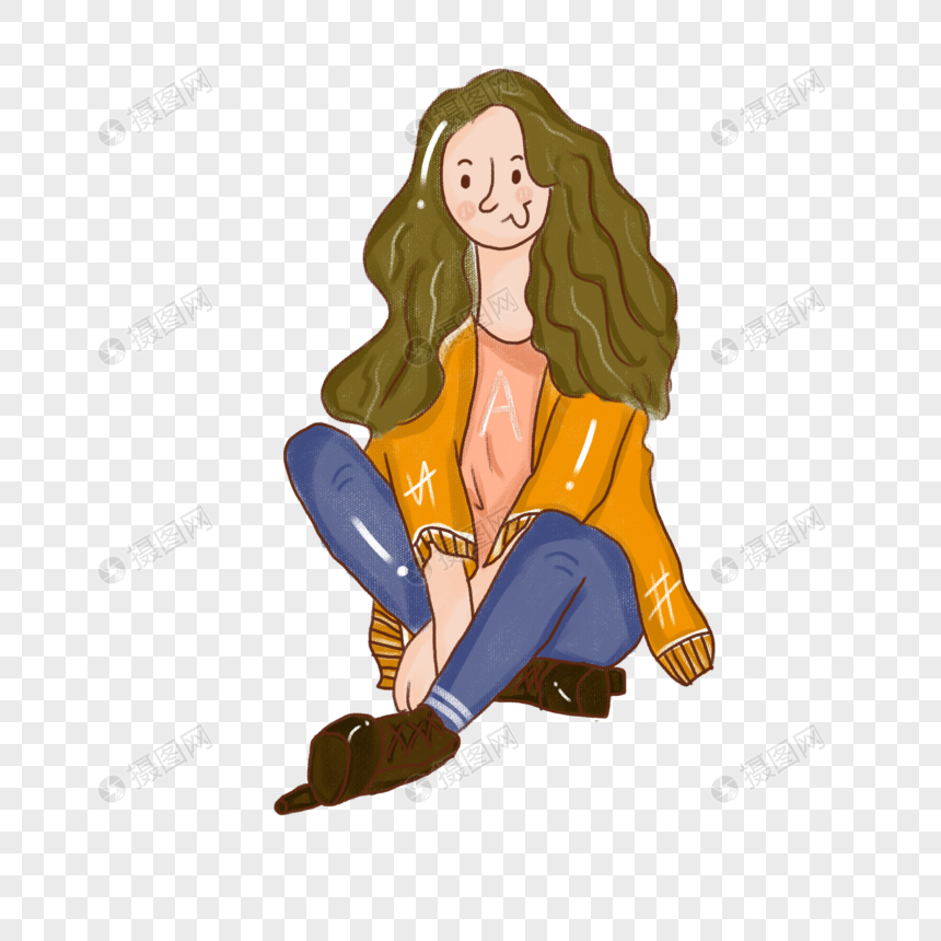 卡通坐着的少女元素素材下载-正版素材401046487-摄