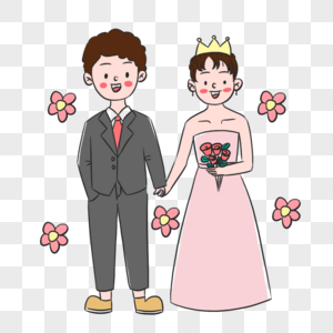 彩色卡通情人节结婚元素图片