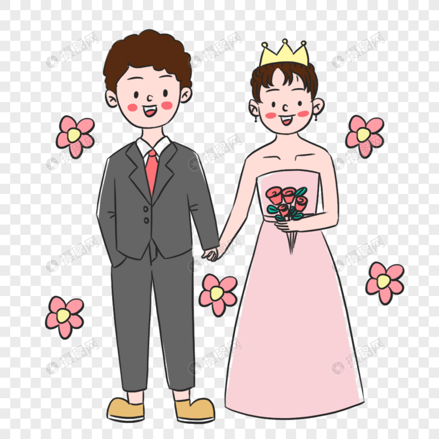 彩色卡通情人节结婚元素图片
