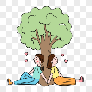 清新情人节树下约会情侣元素图片