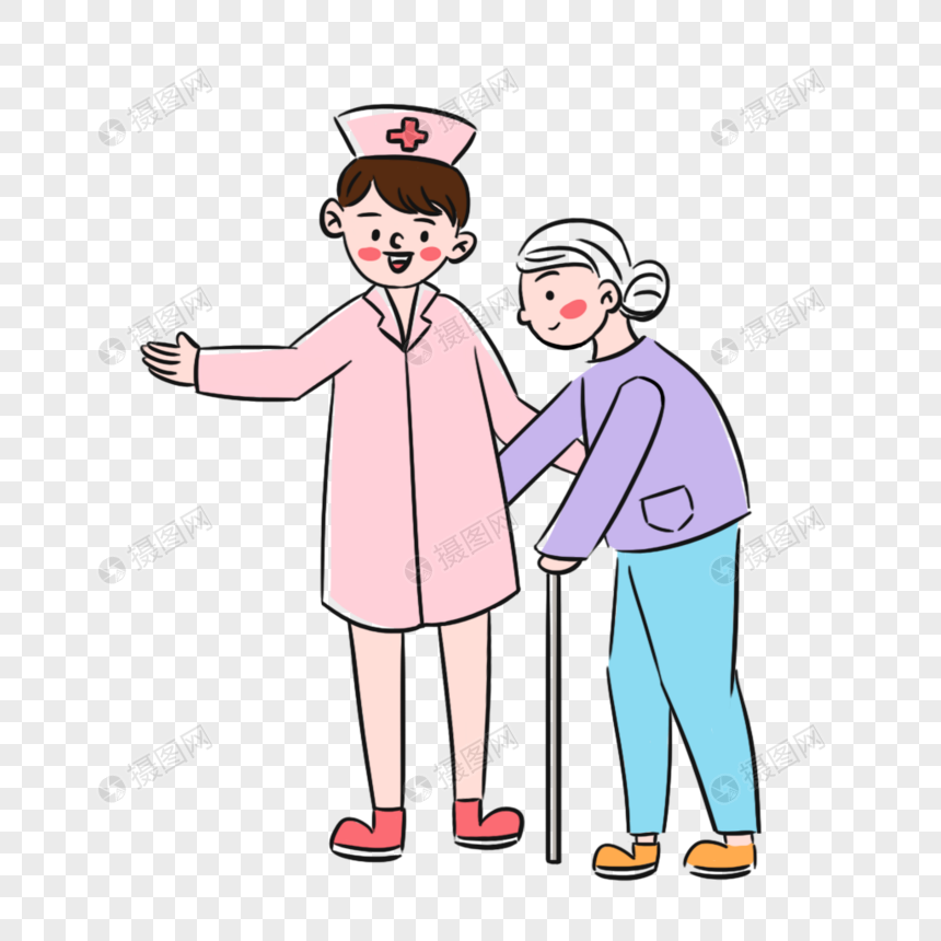 卡通护士帮助老人元素