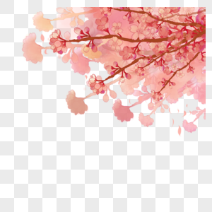春季手绘粉色樱花飘落图片