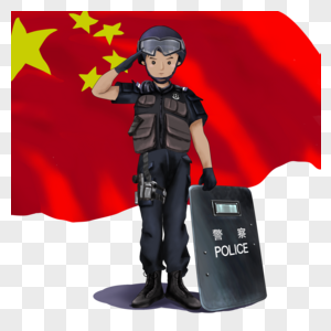 红旗下敬礼的警察图片