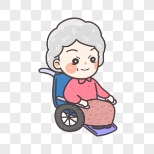卡通手绘坐轮椅的老人图片素材