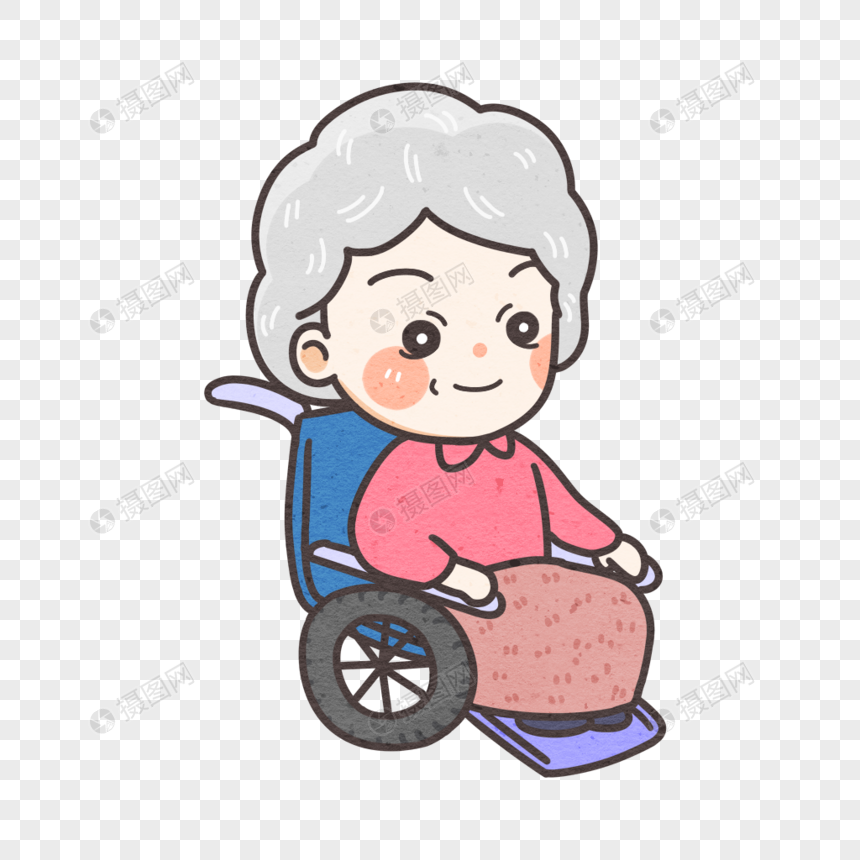 卡通手绘坐轮椅的老人图片
