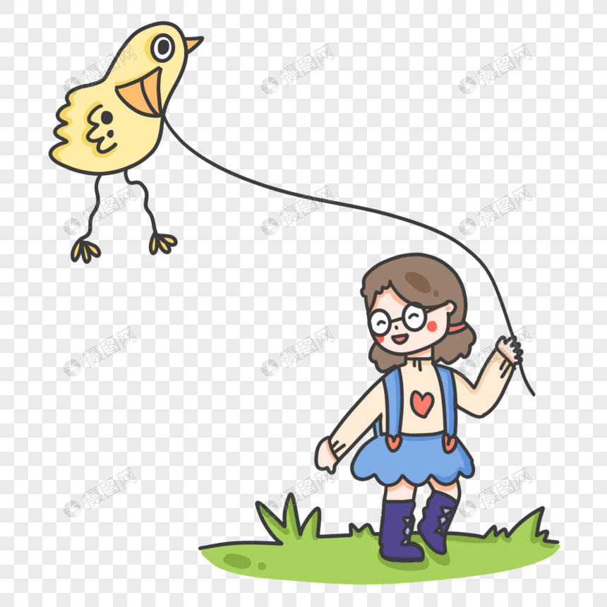 小女孩放风筝