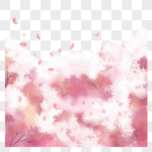 粉色樱花树丛手绘图片