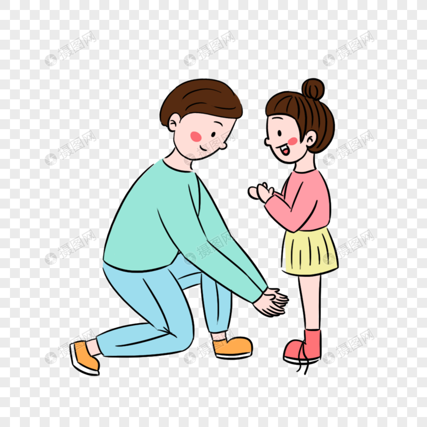 温馨爸爸为女儿系鞋带场景