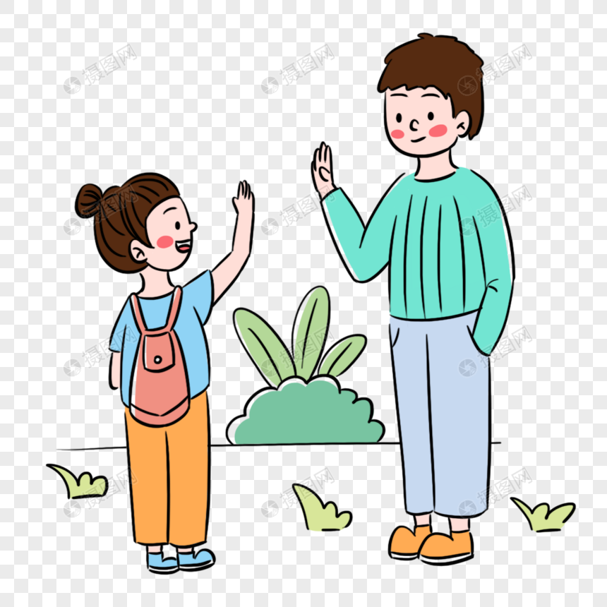 简约卡通爸爸送女儿上学场景