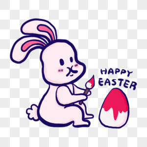 搞怪复活节可爱小兔子给彩蛋上色图片