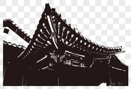 黑色中国古代屋檐图片