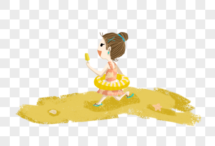 沙滩上奔跑的小女孩高清图片