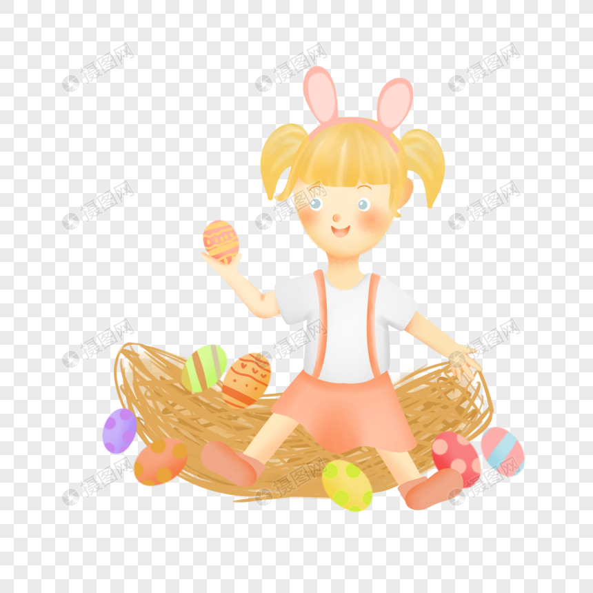 复活节女孩和彩蛋图片