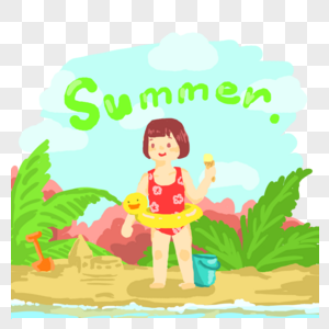 夏天泳装小女孩图片