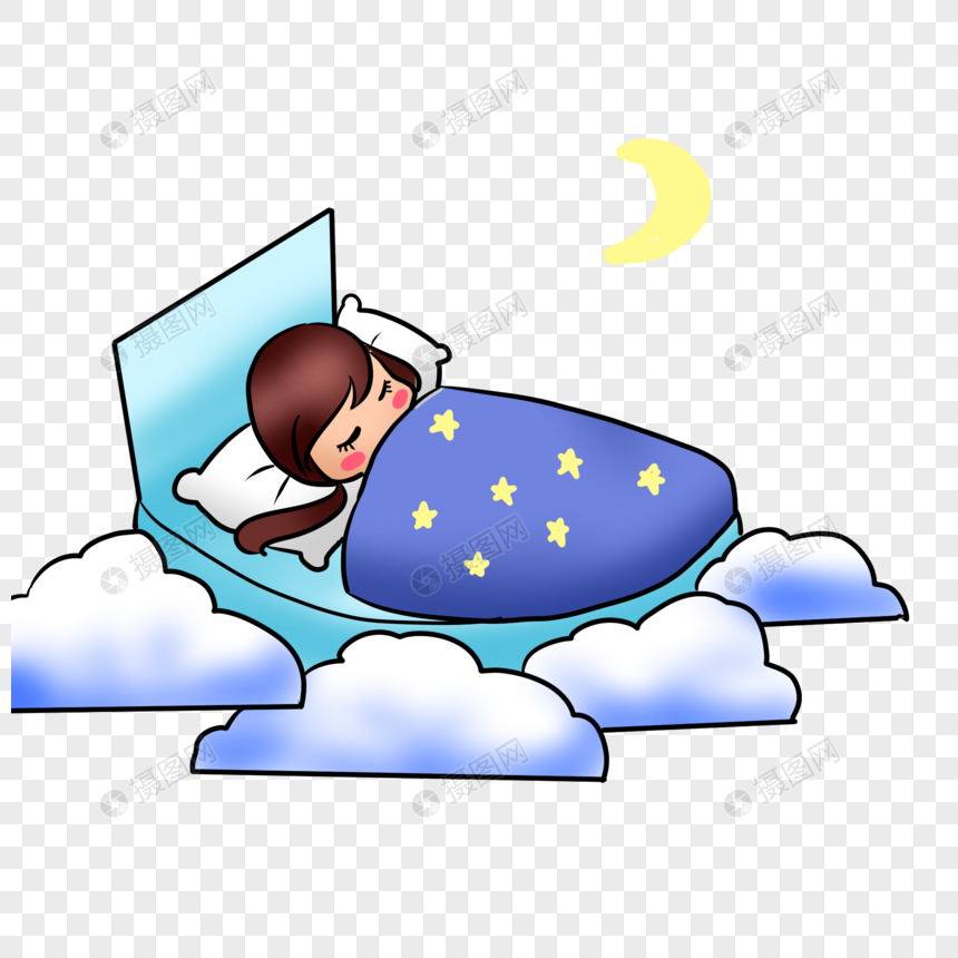 卡通手绘正在睡觉的小孩