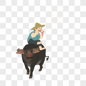 骑在牛背上吹笛子的牧童图片