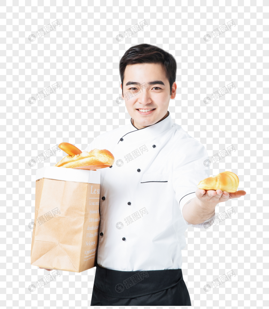 拿着面包的厨师图片