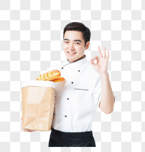 手拿面包的厨师图片