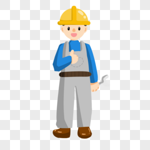 劳动节手绘元素戴安全帽拿工具的工人图片