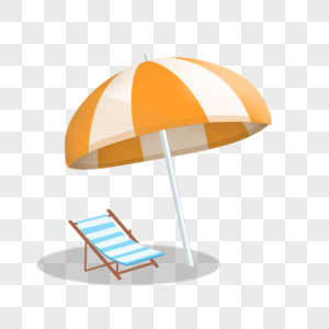 夏天海边太阳伞躺椅手绘素材高清图片