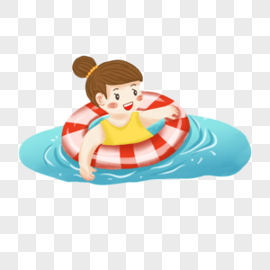 夏日小女孩游泳手绘素材图片