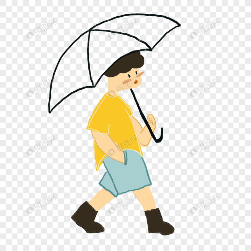 打伞走路的男孩图片