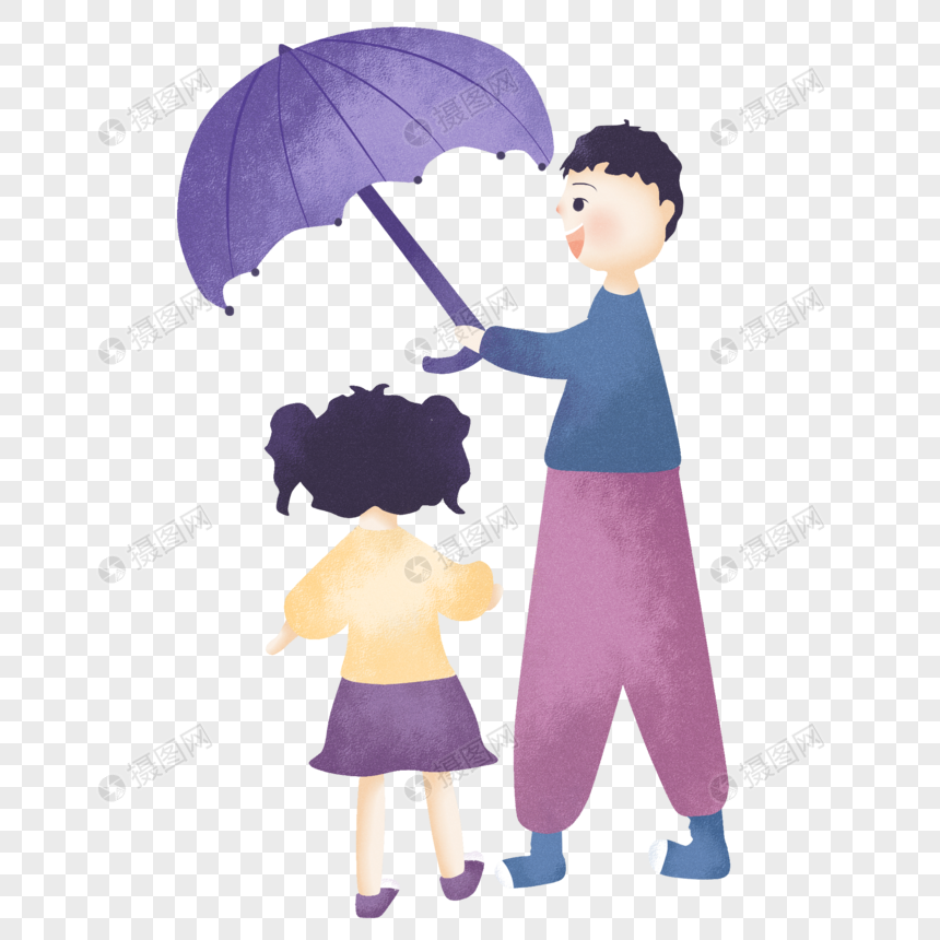 卡通手绘父亲节爸爸撑伞png素材