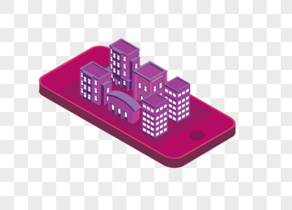 2.5D科技上城镇紫色调手机城市AI矢量图图片