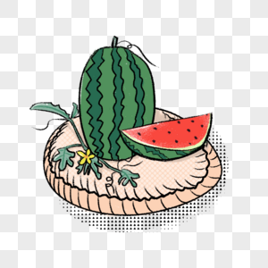 夏天蒲团上的西瓜插画图片