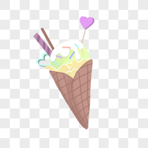 夏天绿色冰淇淋爱心巧克力棒水彩手绘装饰图案图片