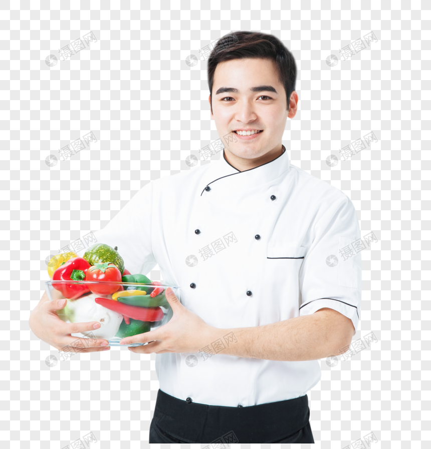 厨师拿着蔬菜食材图片