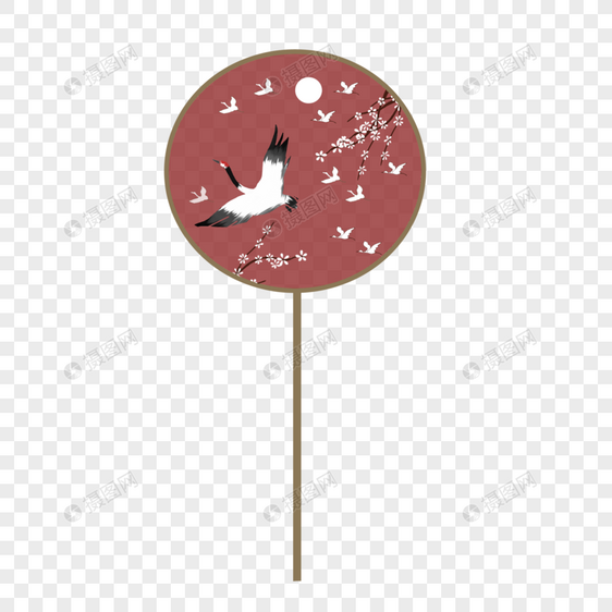 中国风古风红色团扇扇子仙鹤装饰图案图片