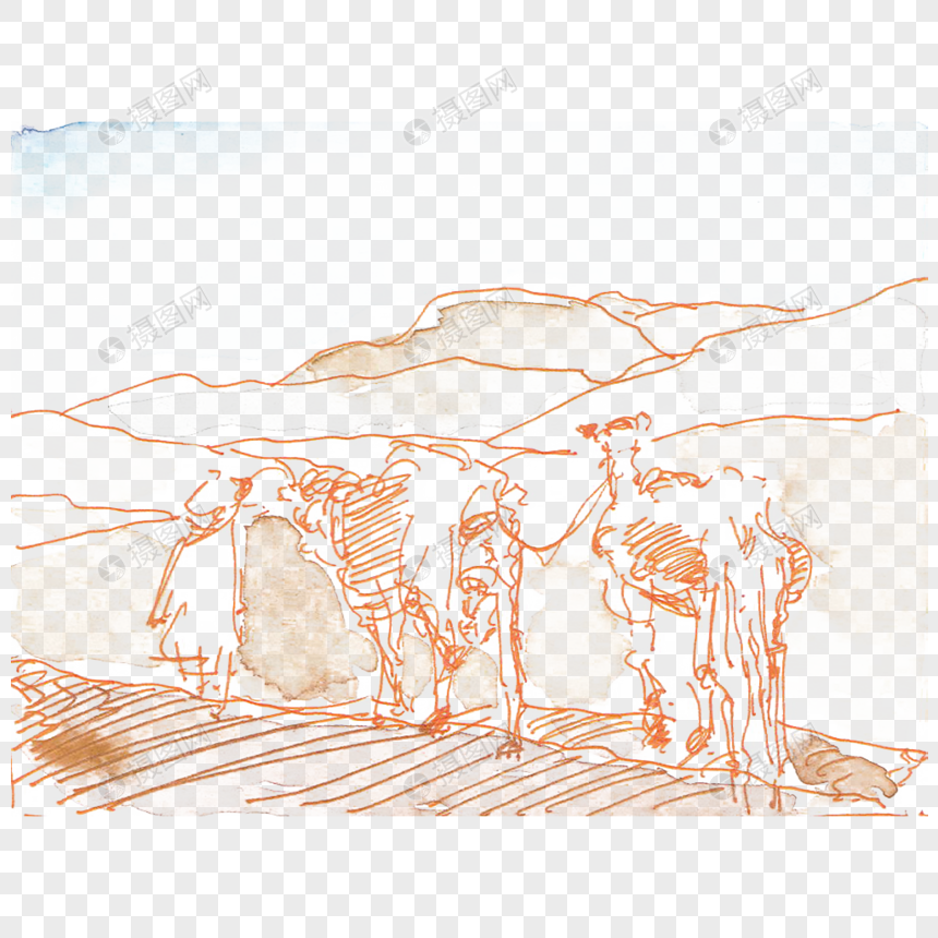 免抠元素 手绘/卡通元素 丝绸之路 西域骆驼沙漠荒漠商队丝绸之路.