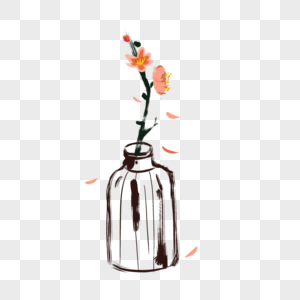 手绘水墨传统风格的花瓶梅花枝高清图片