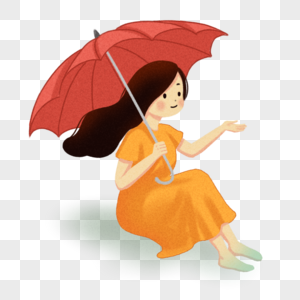 打伞坐着的女孩图片