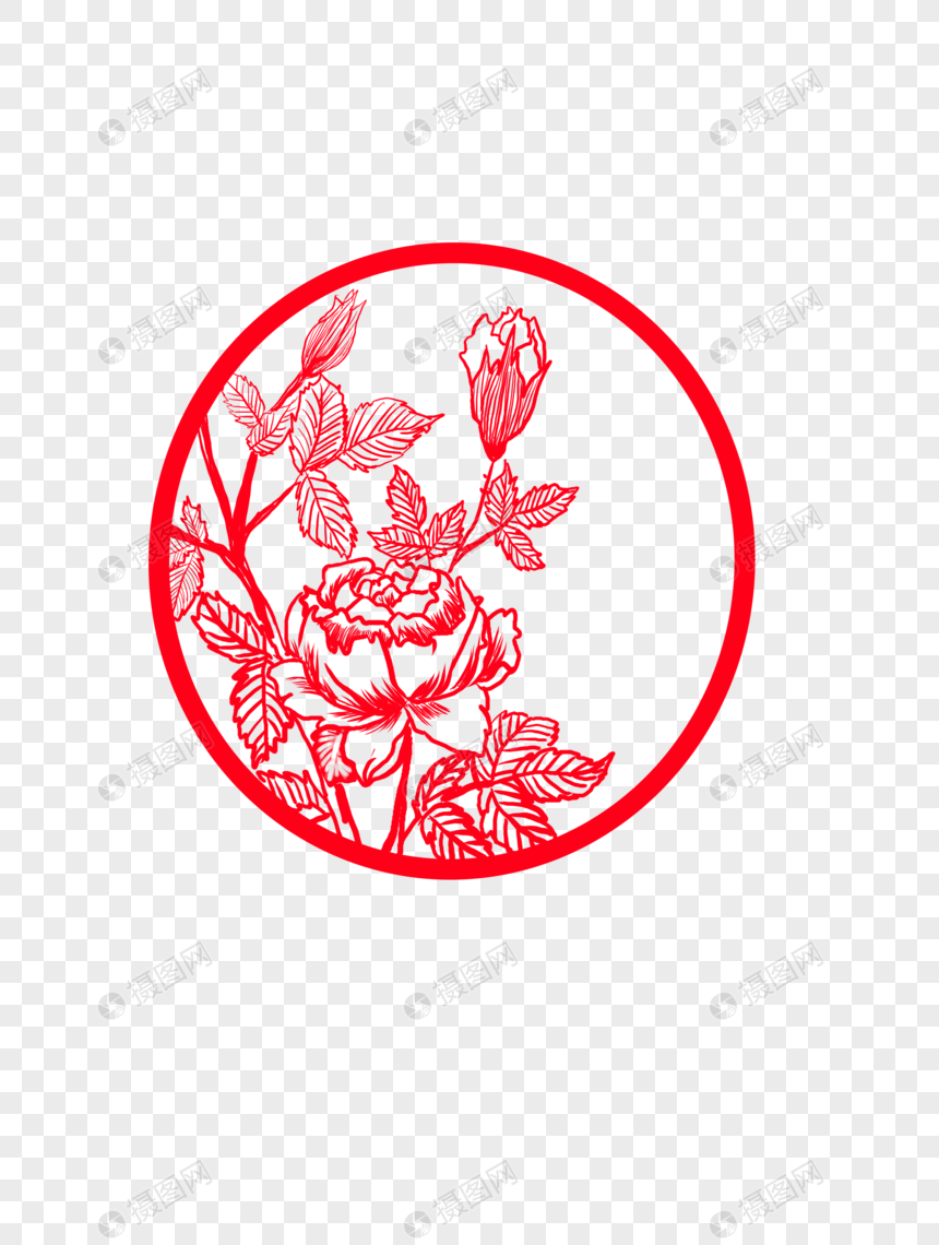 剪纸月季花元素