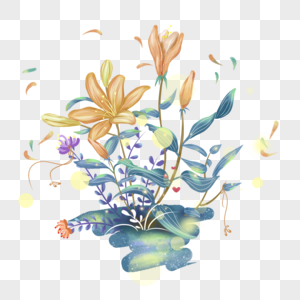 百合花丛手绘春天的花朵高清图片