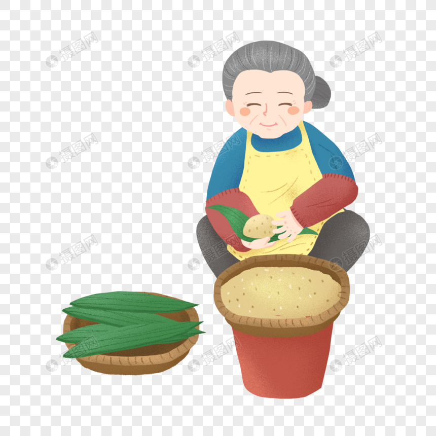 端午节包粽子的奶奶图片