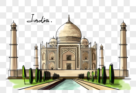 印度地标泰姬陵创意手绘图片