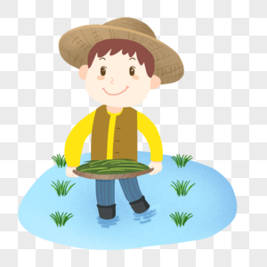 小满戴着草帽插秧的男孩高清图片