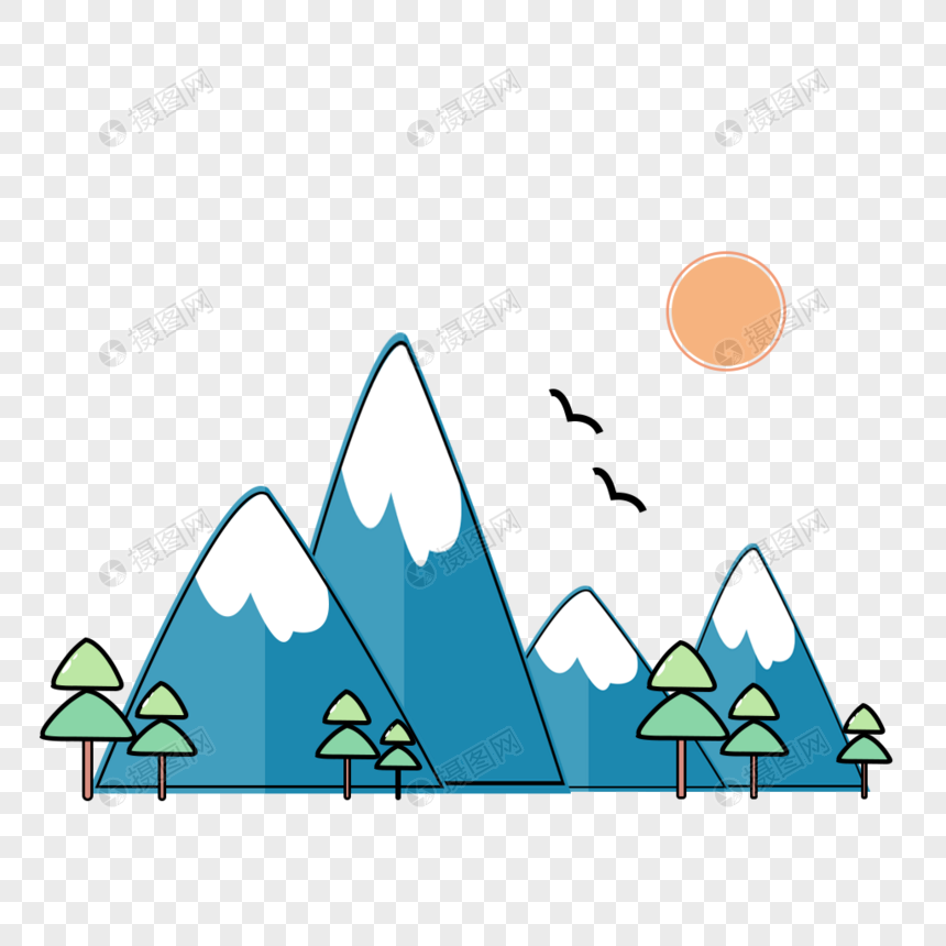 可爱卡通大山和小树