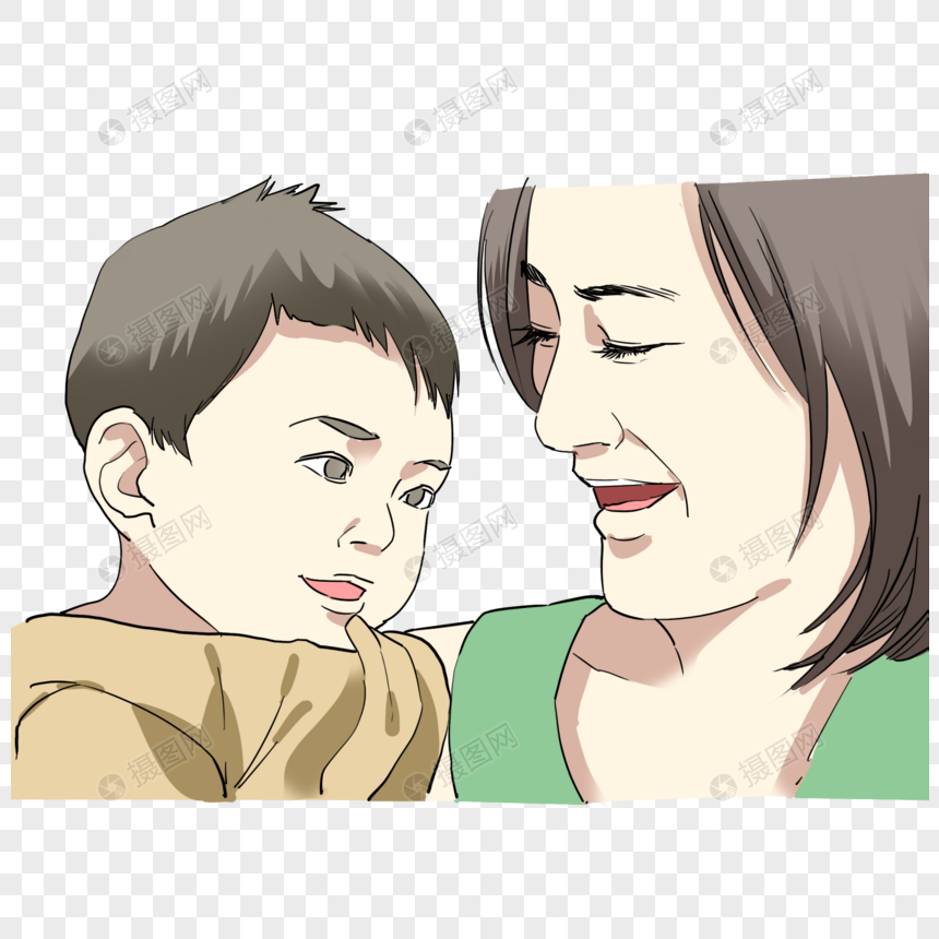 母亲写实手绘卡通怀抱自己的母亲