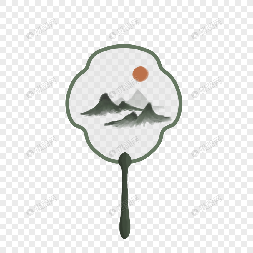 夏天水墨山风古风中国风团扇扇子凉爽装饰图案