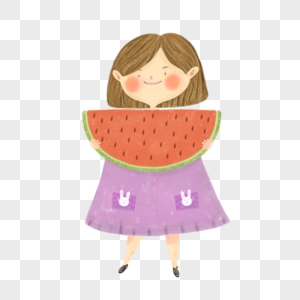 夏天吃西瓜的可爱小女孩图片