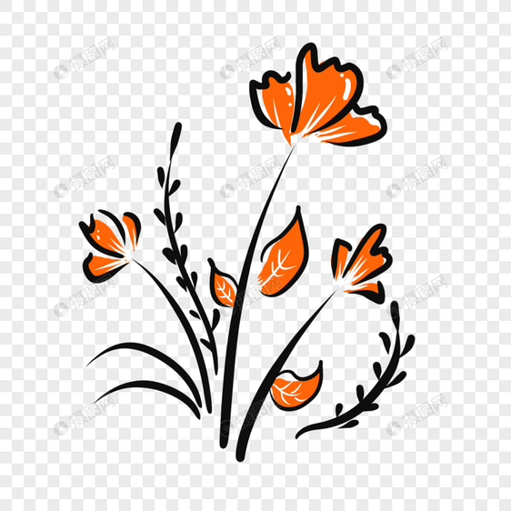 橙色线条花朵插画图片